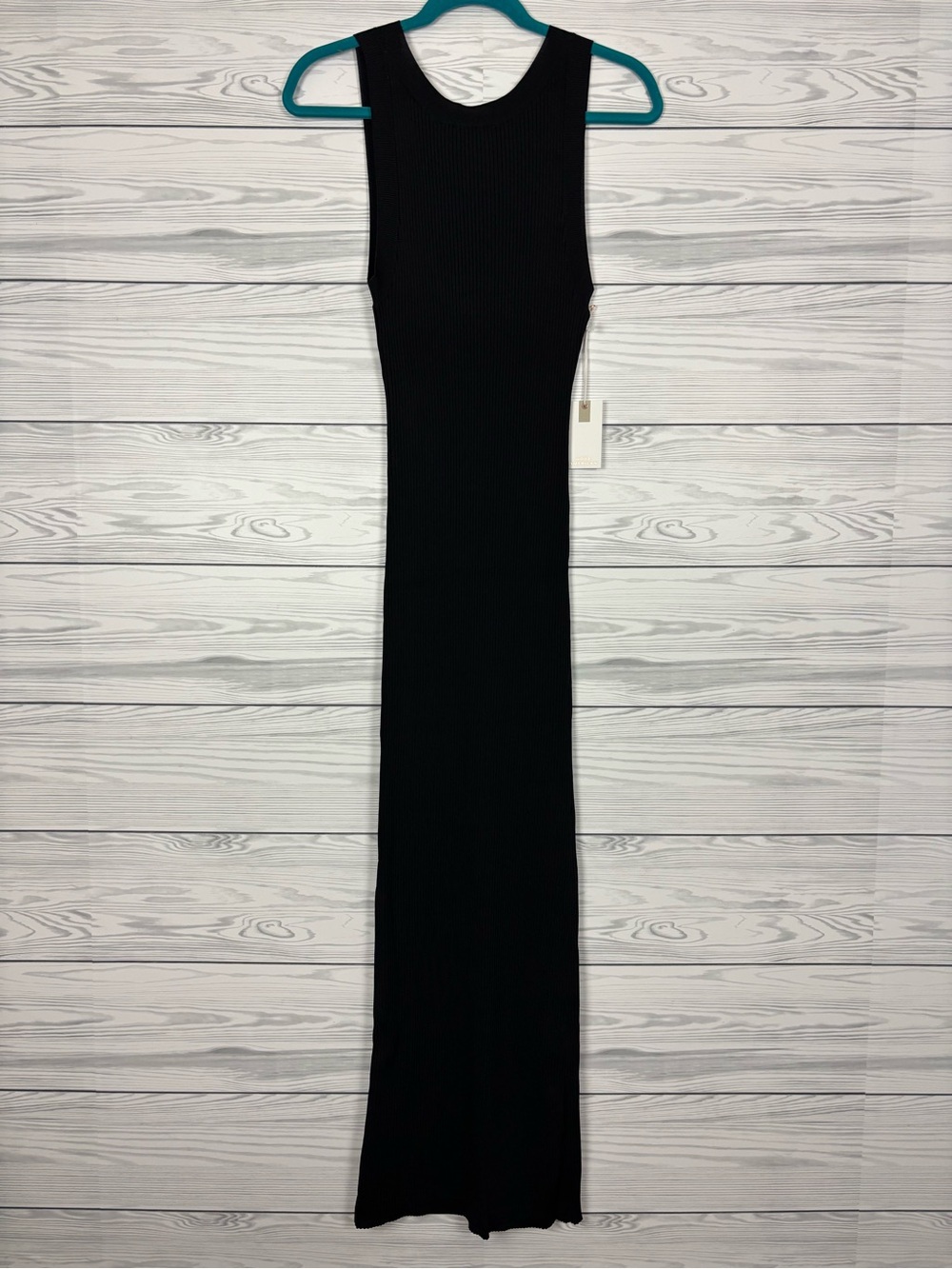 Good American Shine Scoop Back Ribbed Tank Top Midi Dress Black NWT large - Picture 2 of 9